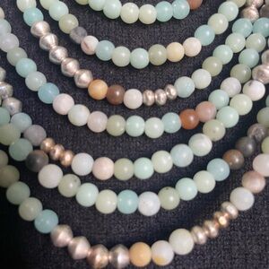 Stella&Dot Cleopatra Amazonite Stone 28" Necklace with silver embelishment.